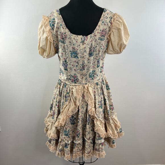 VTG Womens Victorian Style Ruffle Lace Floral Short Sleeve Tiered Lolita Dress S - Picture 7 of 7